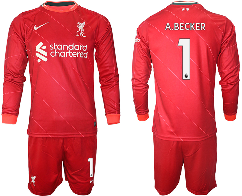 Men 2021-2022 Club Liverpool home red Long Sleeve #1 Soccer Jersey->liverpool jersey->Soccer Club Jersey